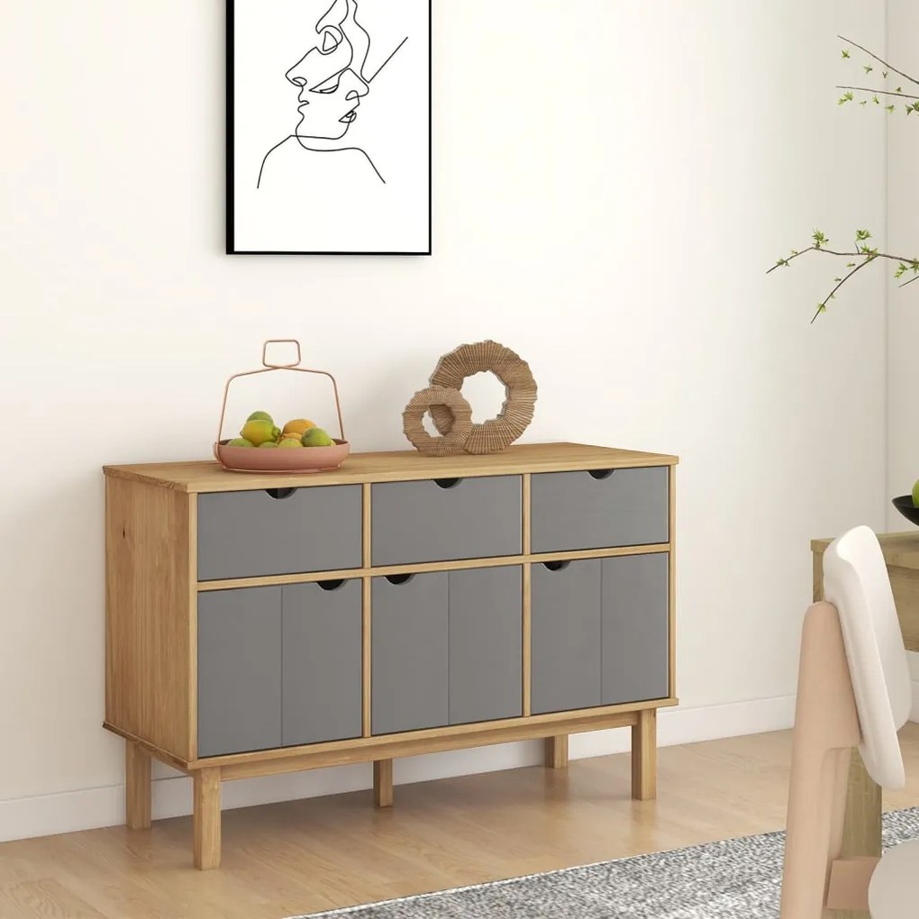 vidaXL Aparador OTTA 114x43x73,5 cm pinho maciço castanho/cinza