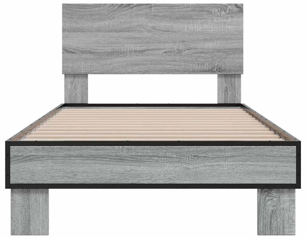 Estrutura de cama derivados de madeira e metal cinzento sonoma