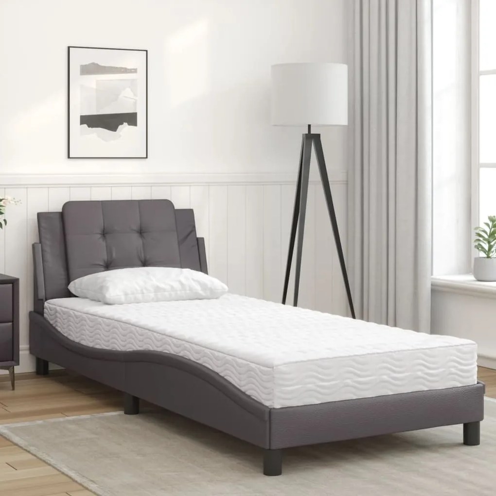 Cama com colchão 100x200 cm couro artificial cinzento