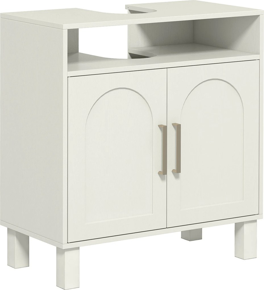 HOMCOM Móvel debaixo de Lavatório com Prateleira Ajustável para Lavatórios sem Pé 60x30x63 cm Branco Creme | Aosom Portugal