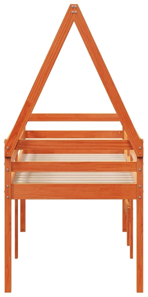 Cama alta com telhado 90x190 cm pinho maciço castanho-mel