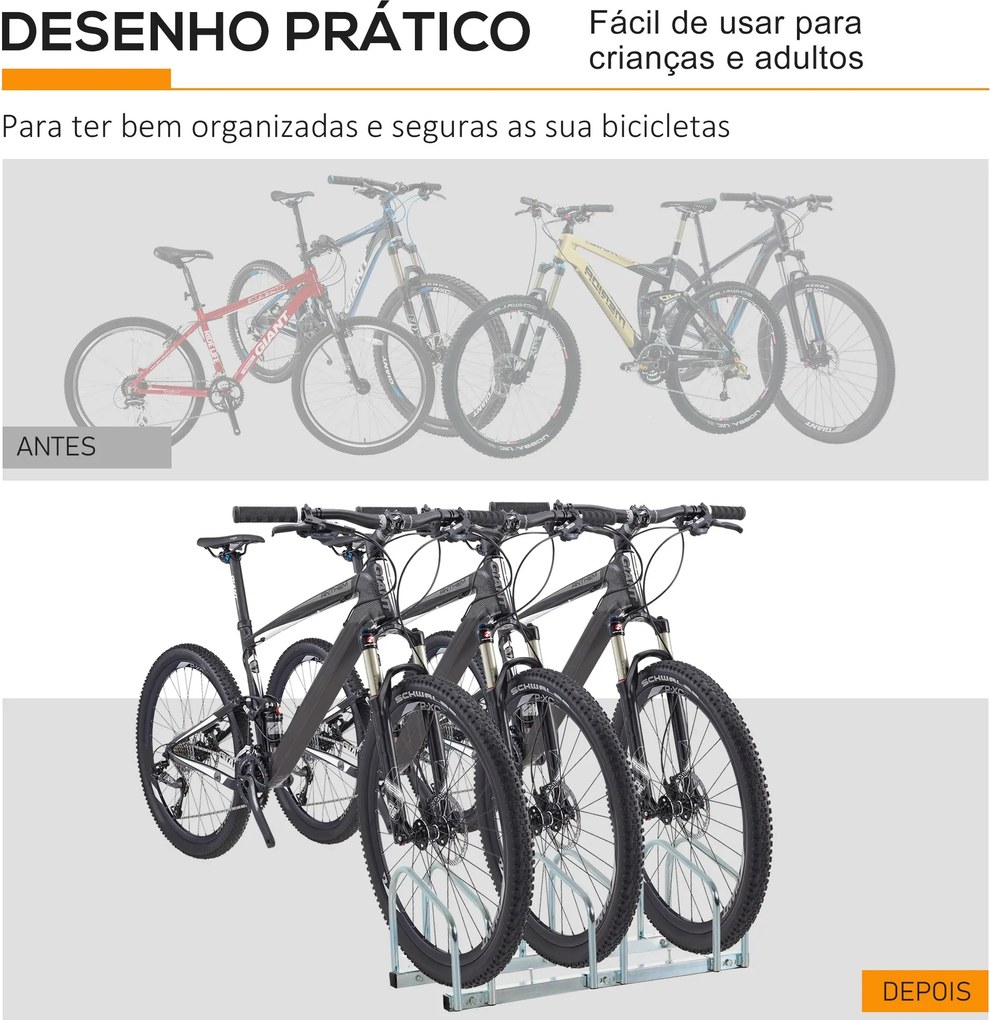 Estacionamento para 3 Bicicletas Suporte de Aço para Estacionar Bicicl