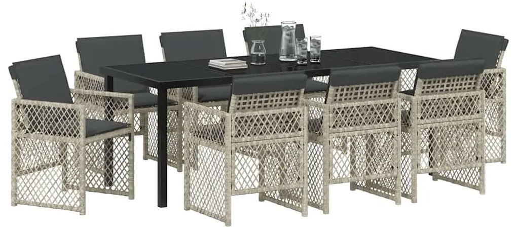 Conjunto de Jantar para Jardim com 9 Peças e Almofadas Cinza Claro Rat