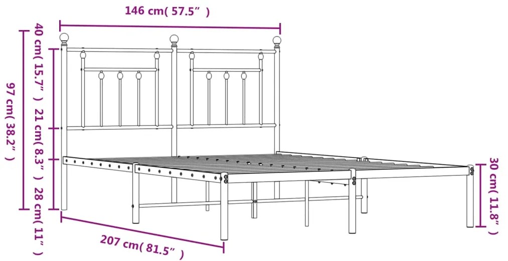 Estrutura de cama com cabeceira 140x200 cm metal preto