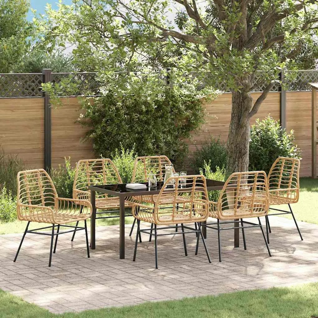 vidaXL Conjunto de Jantar de Jardim com 7 Peças em Polipropileno Marrom