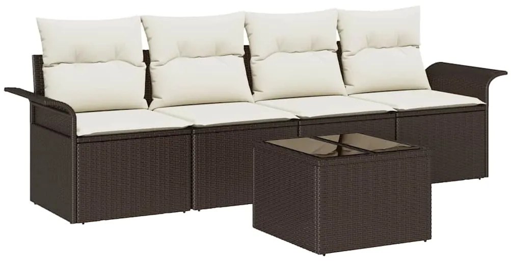 Conjunto de sofá de jardim com 5 peças e almofadas castanhas em rattan