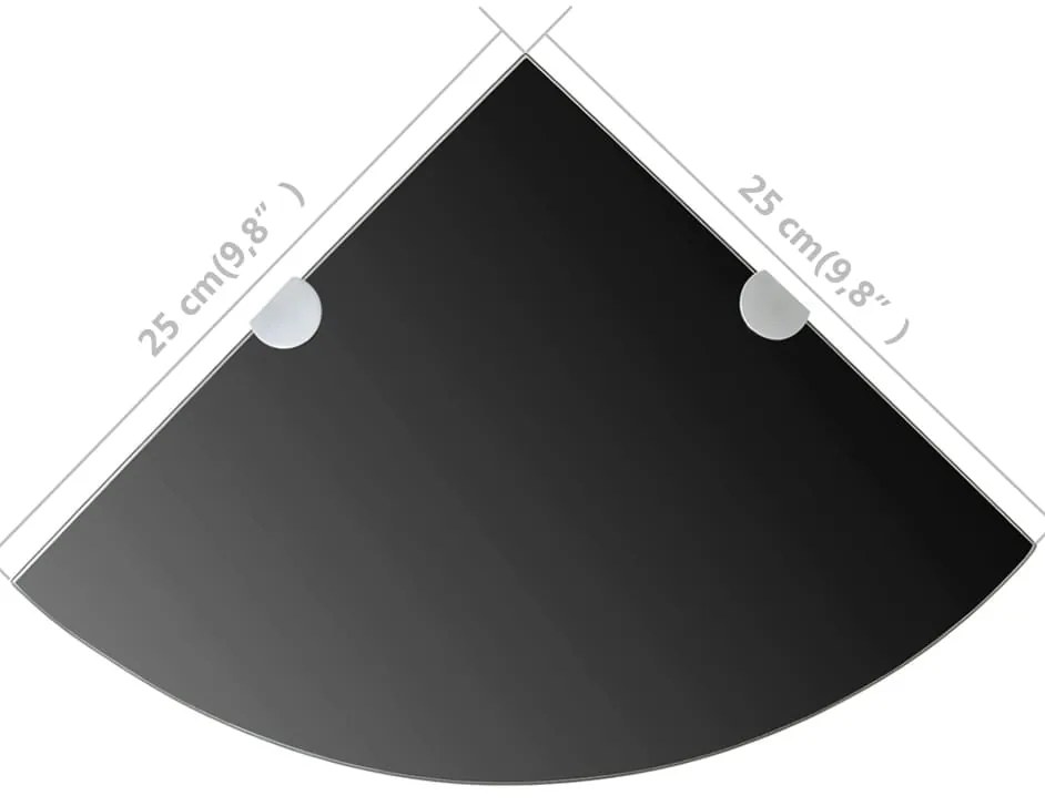 Prateleira de canto com suportes cromados vidro preto 25x25cm