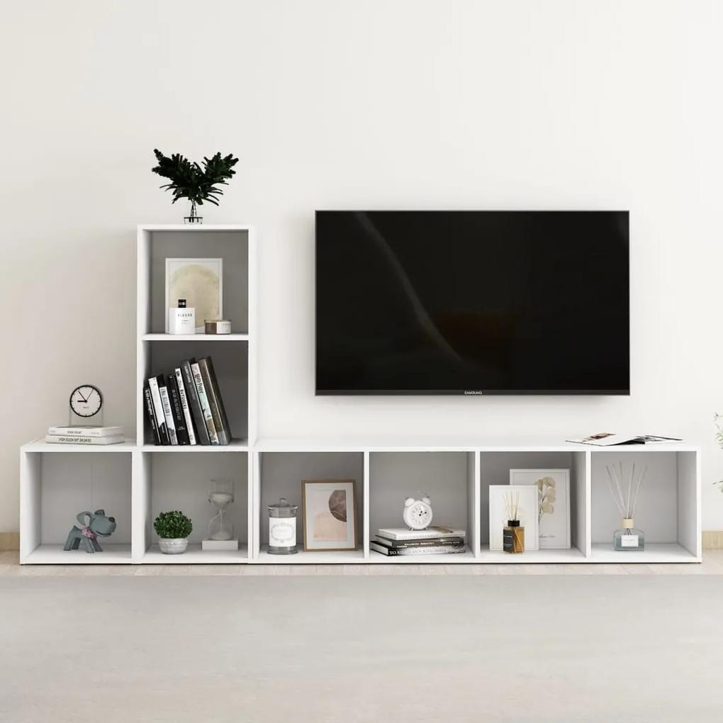 3080024 vidaXL 3 pcs conjunto de móveis para TV contraplacado branco