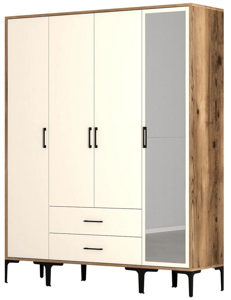 Roupeiro Kumsal STR – Noz e Creme – 160x47,5x201,4 cm