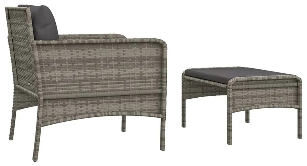 2 pcs conjunto lounge de jardim c/ almofadões vime PE cinzento