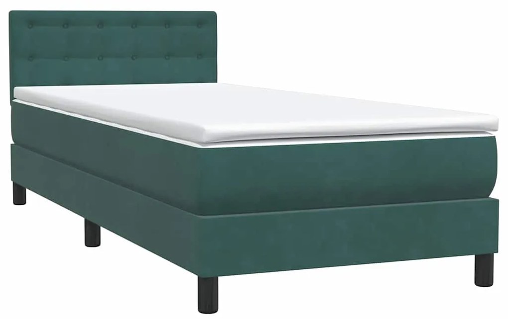Cama com molas/colchão verde-escuro 80x210 cm veludo