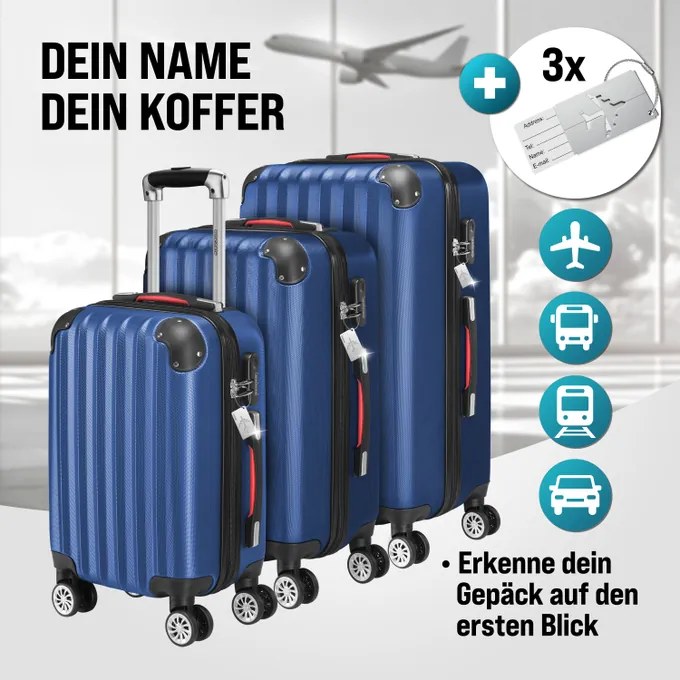 Conjunto de 3 malas viagem peças rígidas Baseline acessórios em ABS Azul