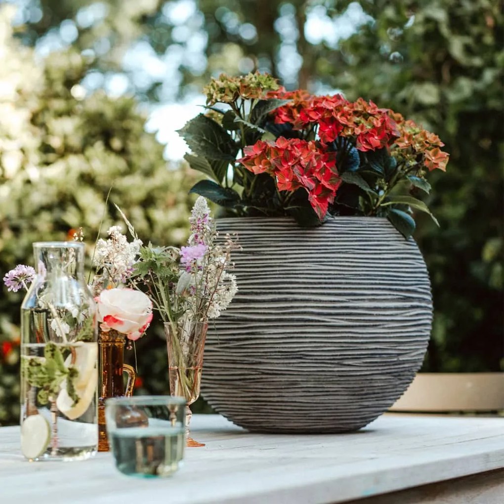 Vaso redondo Nature Rib 40x32 cm antracite KOFZ270