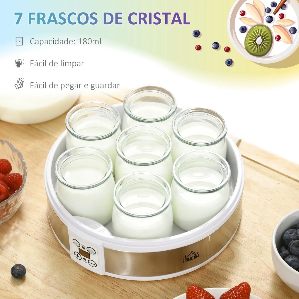 Iogurteira 20W Capacidade 1,26L Máquina de Iogurte com 7 Frascos de Cr
