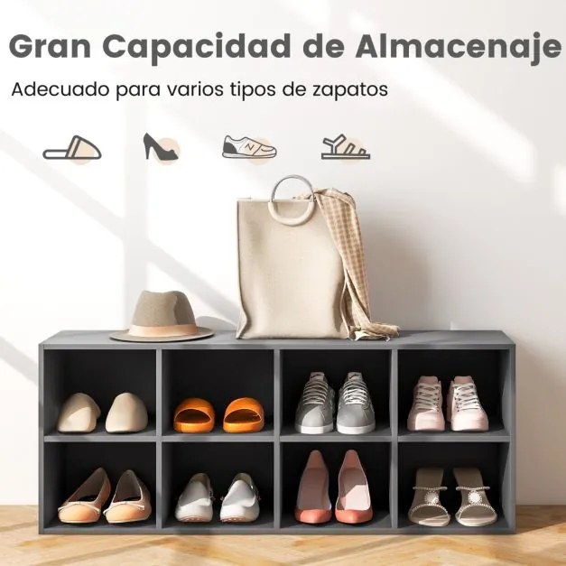 Banco sapateira com 8 cubos Armário de arrumação Estante de entrada Sala de estar Quarto Estante Carga 230 kg Cinzento