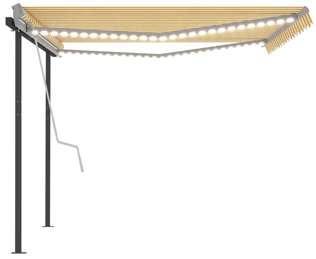 Toldo retrátil manual com luzes LED 4x3,5 m amarelo e branco