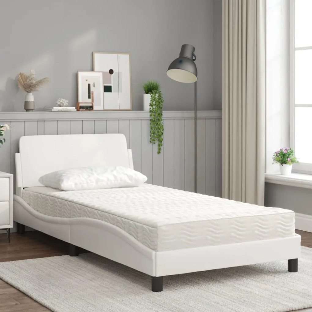 Cama com colchão 100x200 cm couro artificial branco