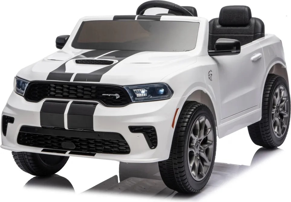 Carro elétrico para Crianças 2 a 5 anos, 12V Dodge Durango Rodas de espuma EVA, assento Couro ecológico e Comando Branco