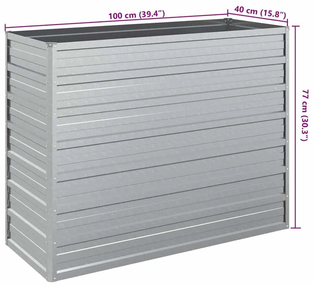 Canteiro elevado de jardim 100x40x77cm aço galvanizado prateado