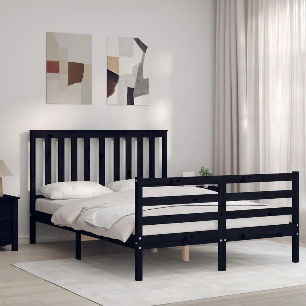 Estrutura de cama de casal com cabeceira madeira maciça preto