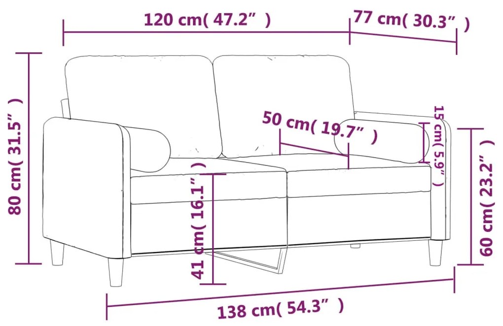 Sofá 2 lugares c/ almofadas decorativas 120 cm veludo creme