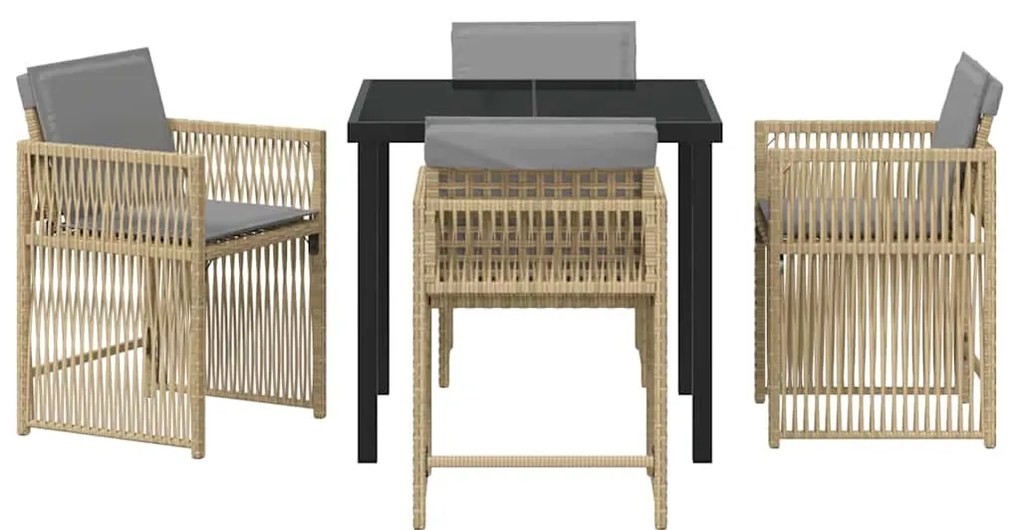 Conjunto de Jantar de Jardim com 5 Peças e Almofadas em Rattan Poliést
