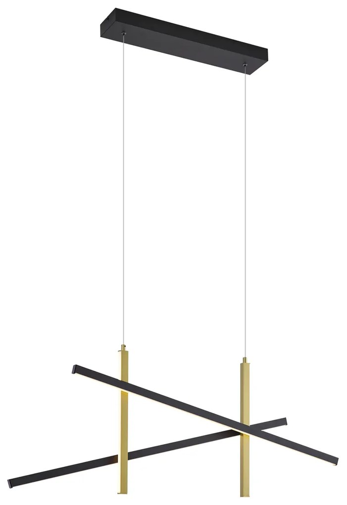 Candeeiro suspenso de design X preto com dourado incluindo LED regulável em 3 níveis - Joy Moderno