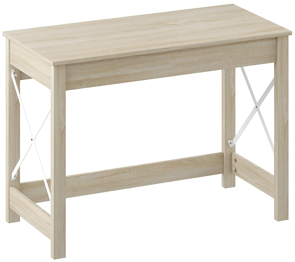 HOMCOM Secretária Moderna Mesa de Estudo com Estrutura de Aço Mesa de Computador 105x50x76 cm Madeira e Branco