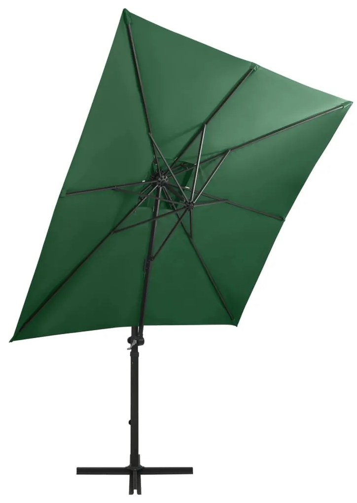 Guarda-sol jardim cantilever c/ poste e luzes LED 250 cm verde