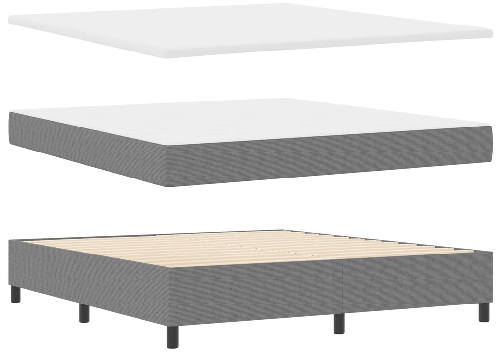 Cama Box com Colchão - Cinza Claro, Super King, Tecido de Cotele