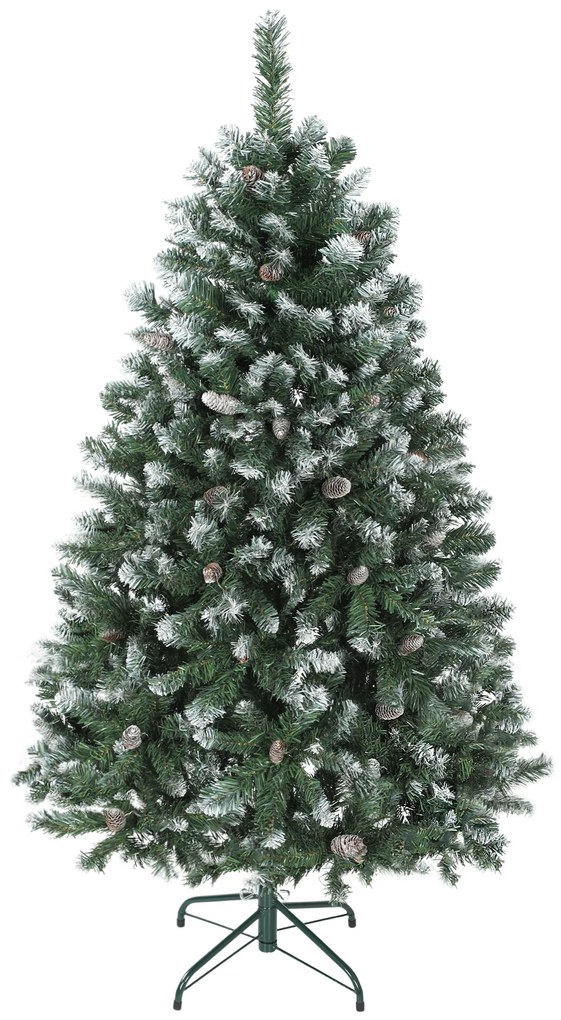 HOMCOM Árvore de Natal Artificial 150 cm Árvore de Natal com 581 Ramos com Efeito Neve 44 Pinhas Verde | Aosom Portugal