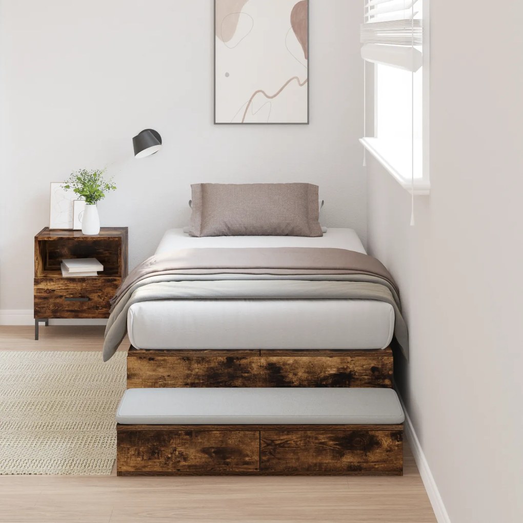 vidaXL Cama com Estrutura de Armazenamento Carvalho Fumado 90x200 cm