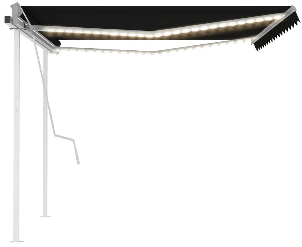 Toldo retrátil manual com luzes LED 4x3,5 m antracite
