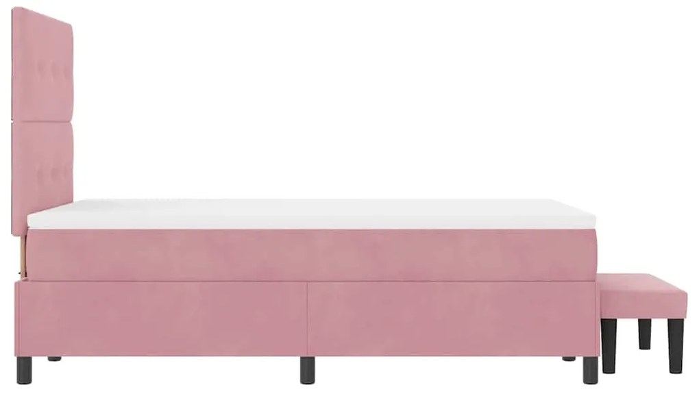 Camas Box com Colchão e Banco Rosa 120x200 cm Veludo