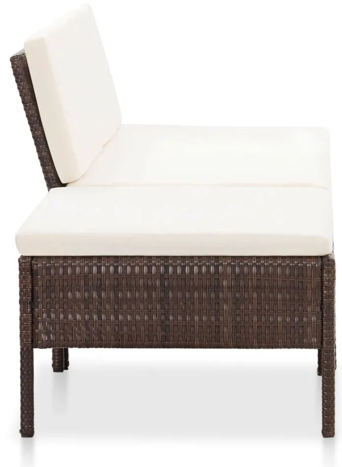 3 pcs conjunto lounge jardim c/ almofadões vime PE castanho