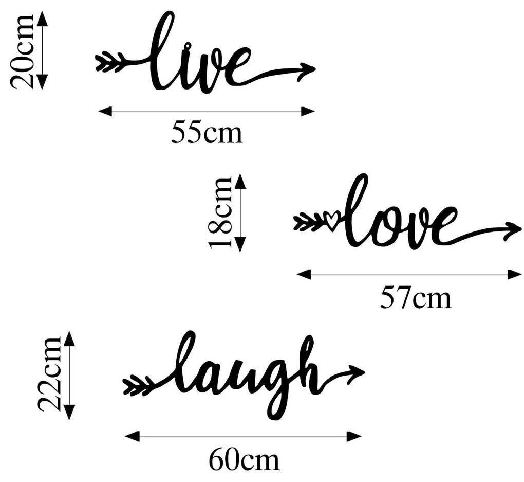 Acessório Decorativo de Parede Live Love Laugh – Preto – 60 x 60 cm