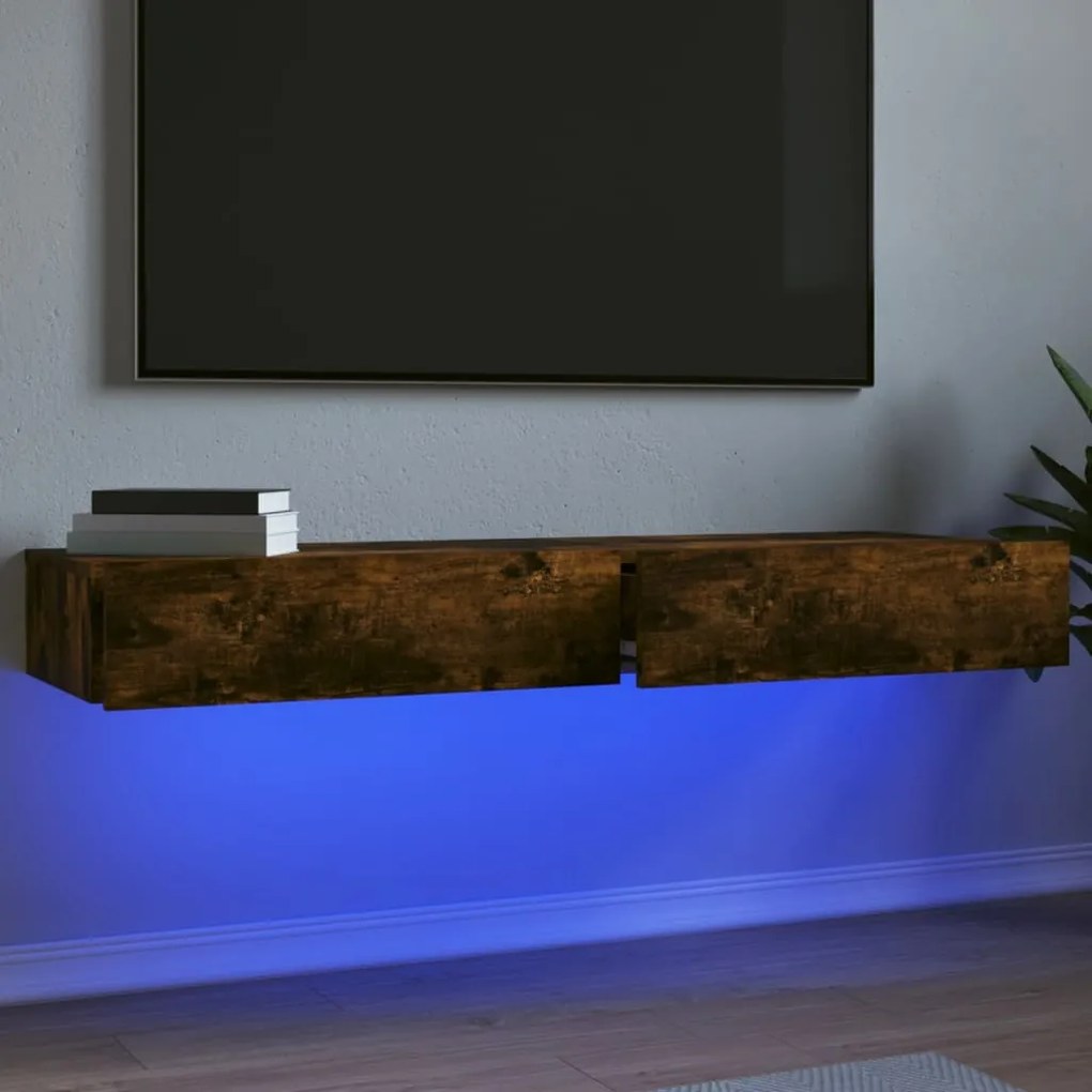 vidaXL Móveis de TV c/ luzes LED 2 pcs 60x35x15,5 cm carvalho fumado
