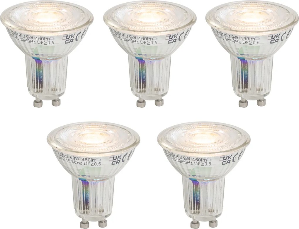 Conjunto de 5 Lâmpadas LED GU10 50 Reguláveis 3.9W 450 lm 2700K Longa Duração