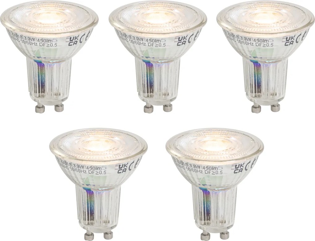 Conjunto de 5 lâmpadas LED GU10 50 reguláveis 3,9W 450 lm 2700K Longlife