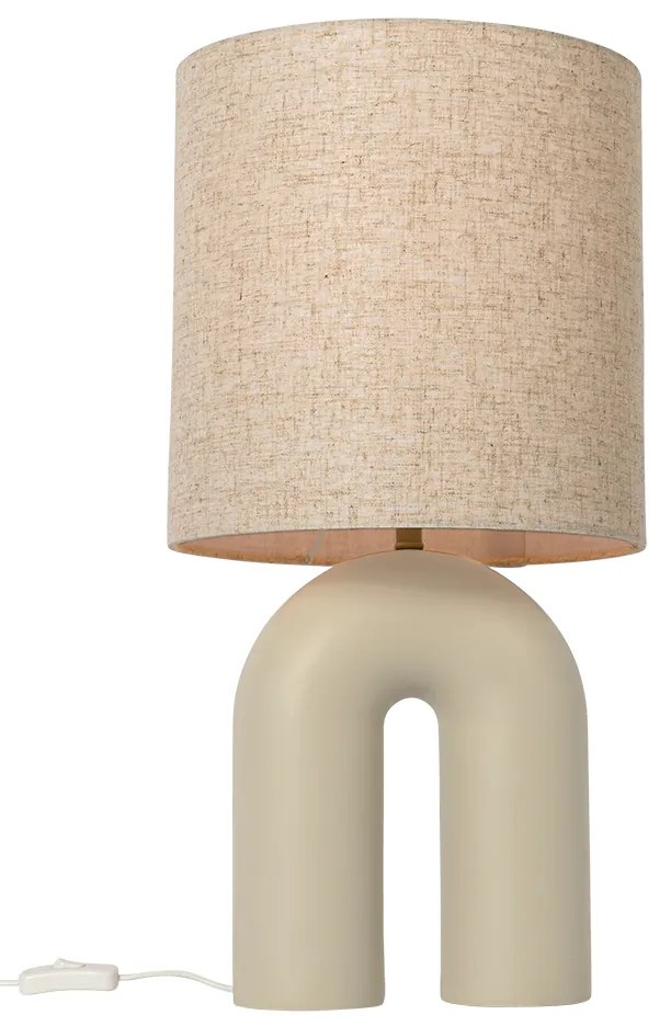 Candeeiro de mesa design bege com abajur em linho bege - Lotti Design,Moderno