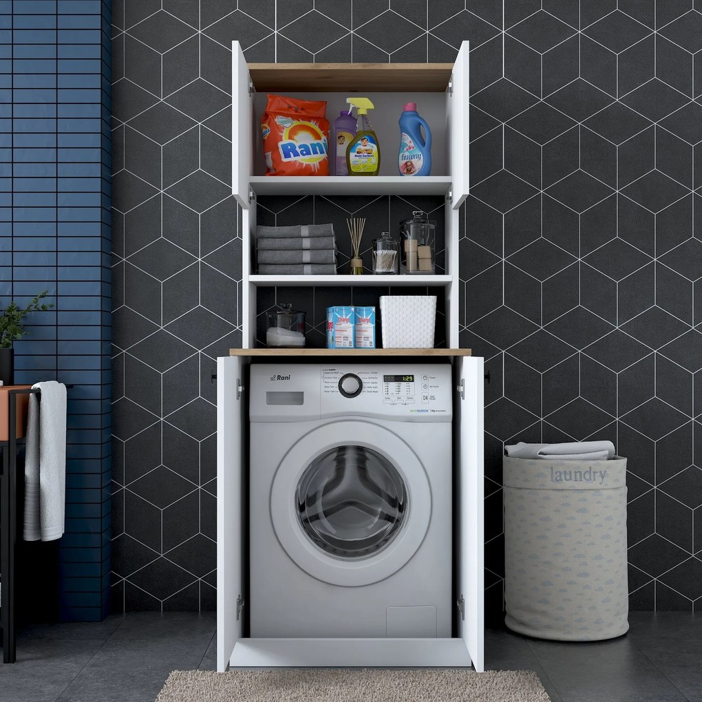 Armário para Máquina de Lavar KD102 – Branco e Nogueira – 70x183,6x72,