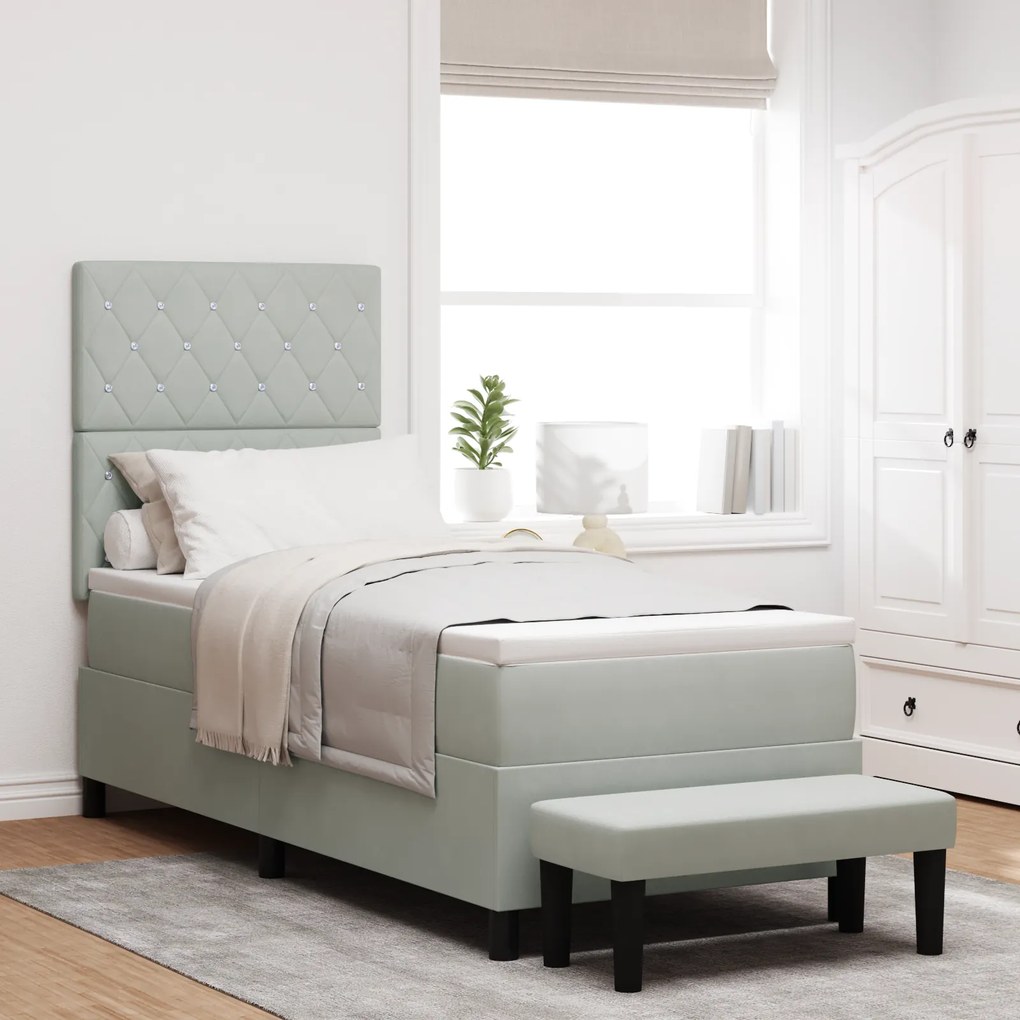 vidaXL Cama Box Spring com Colchão e Banco Cinzento-Claro 80x200 cm Veludo