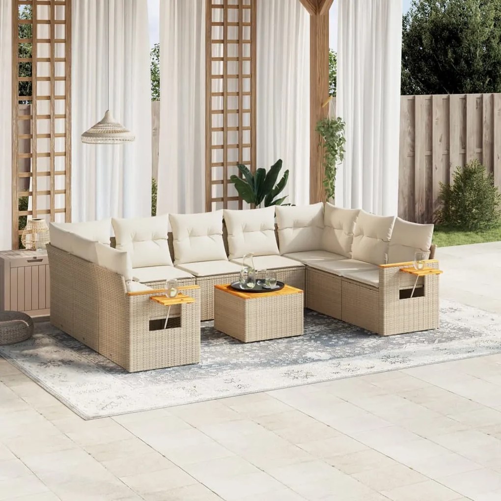 vidaXL 10 pcs conjunto de sofás p/ jardim com almofadões vime PE bege