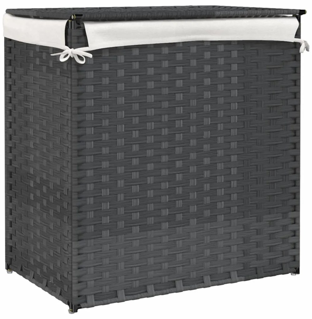 Cesto p/ roupa suja c/ 2 secções 53x35x57 cm vime PE cinzento