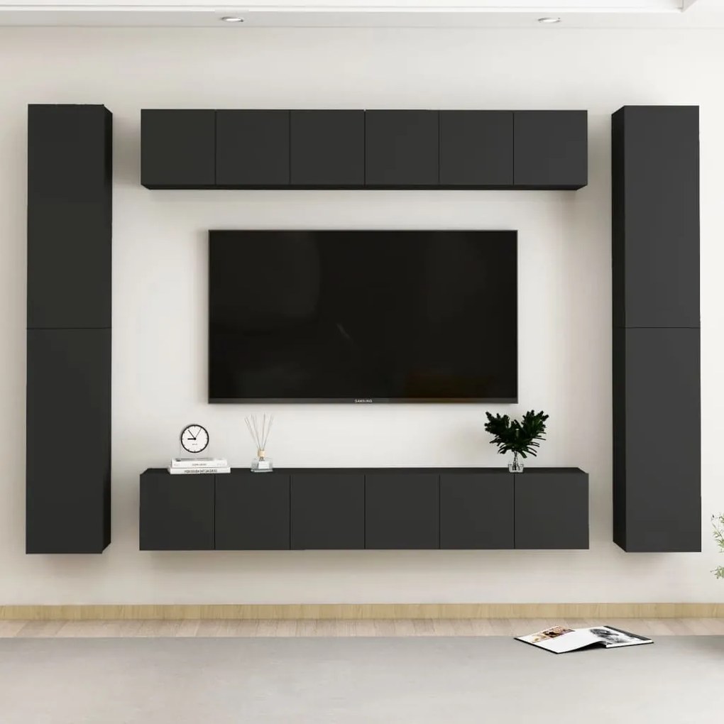 10 pcs conjunto de móveis de TV derivados de madeira preto