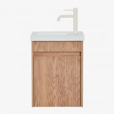 Conjunto De Móvel De Casa De Banho Suspenso Em Madeira Com Lavatório Integrado Narek Castanho Fresno & Sem Espelho & Tapioca - Sklum