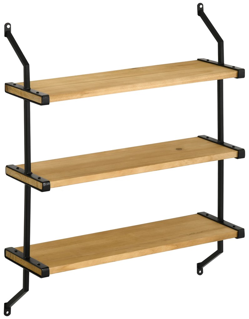 Estante de Parede de 3 Níveis Estante Flutuante de Madeira para Sala de Estar Dormitório Cozinha Sala de Jantar Carga Máxima 15kg 51x15x63,5cm Madeira