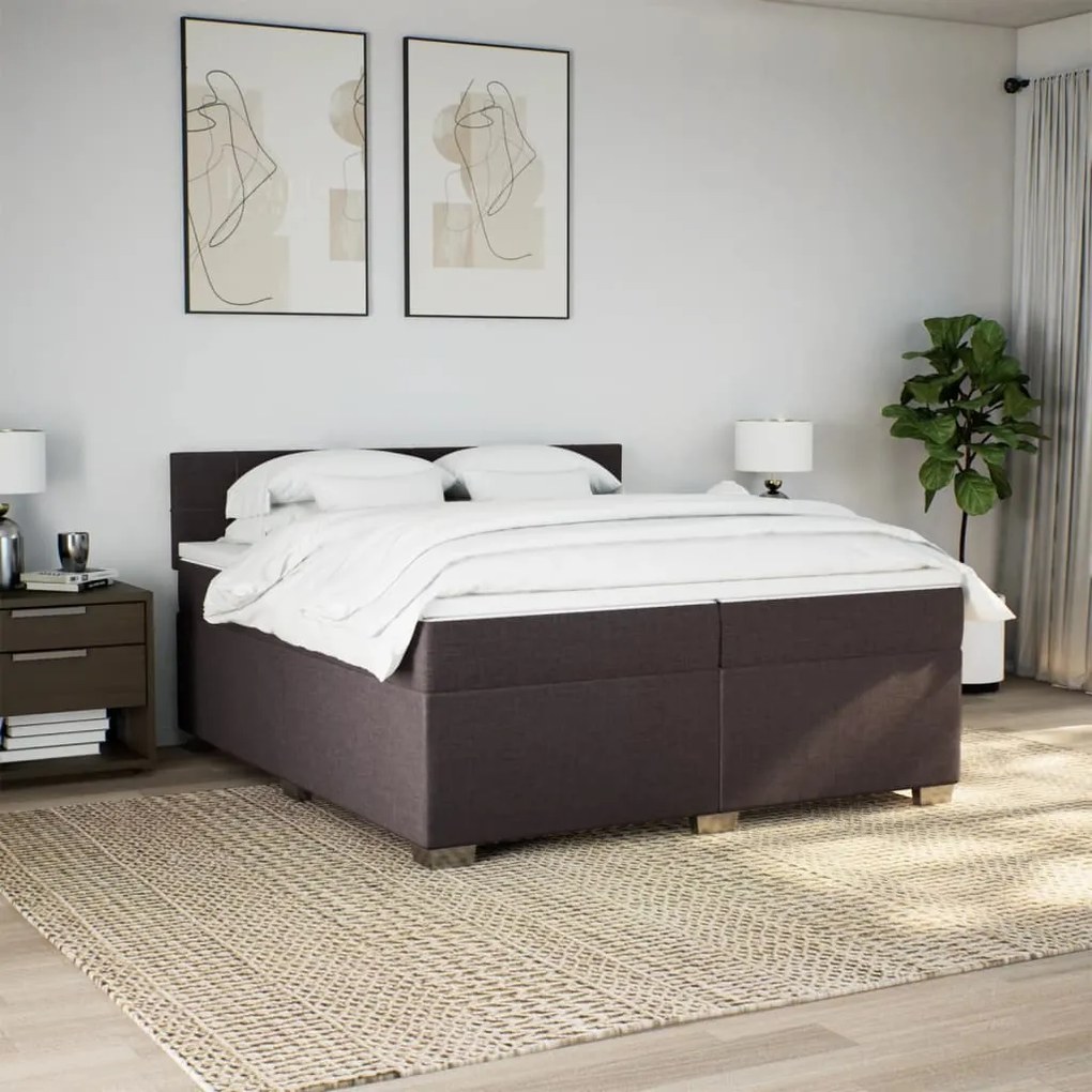 Cama com molas/colchão 200x200 cm tecido castanho-escuro