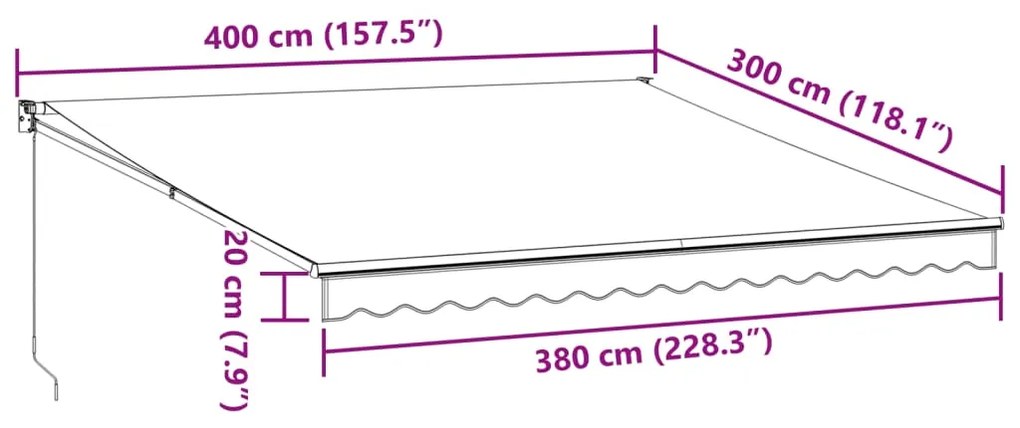 Toldo retrátil 4x3 m tecido e alumínio antracite e branco