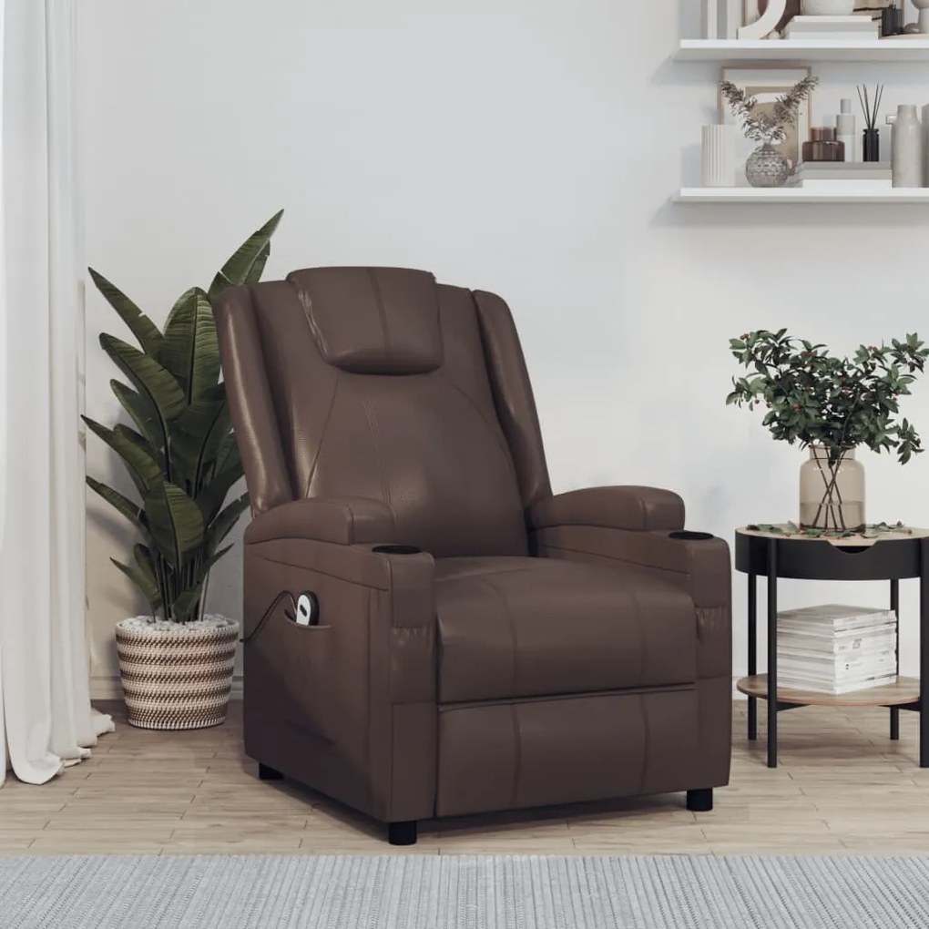 3124570 vidaXL Poltrona elevatória couro artificial castanho
